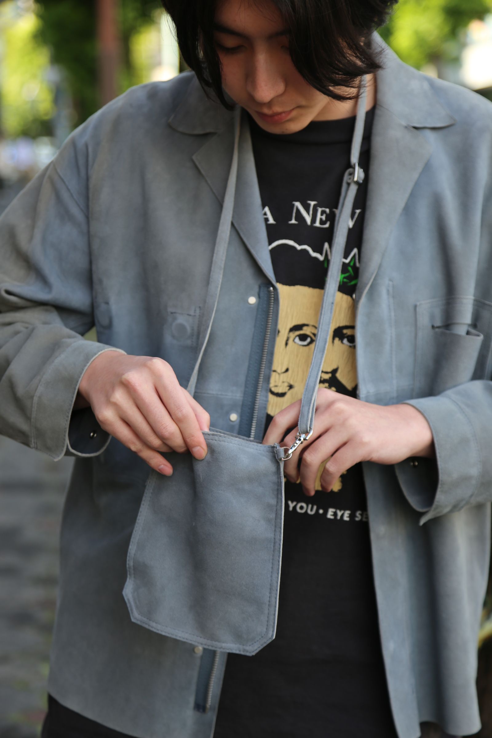 yoke suede cut-off shirt jacket - レザージャケット