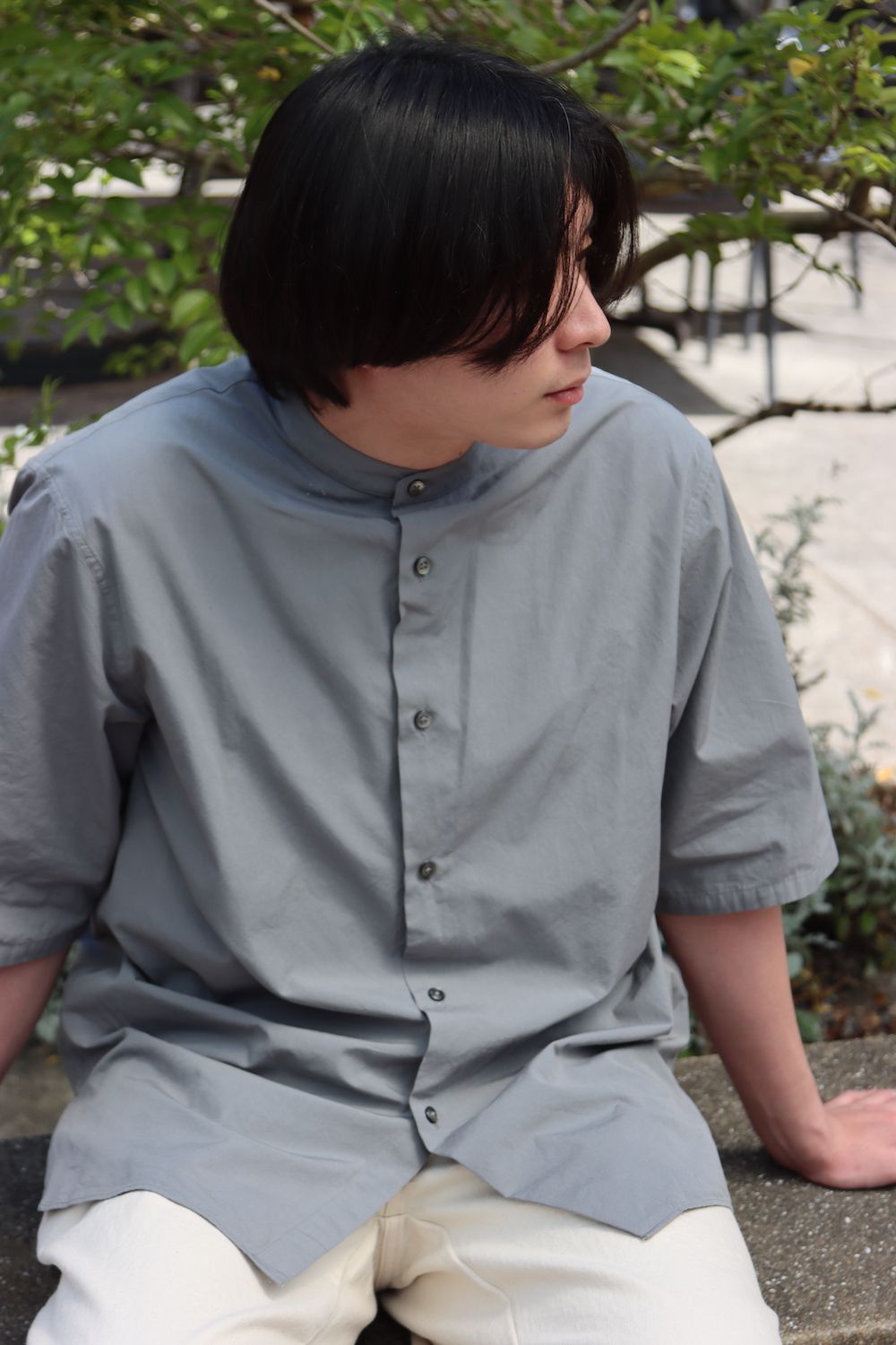 Ets.Materiaux Band Collar Short Sleeve Shirt style.2022.4.9.