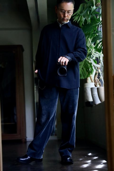 A.PRESSE Wool Regular Collar Shirtスタイル