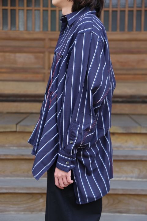 JieDa2020AW HAND STITCH STRIPE SHIRT"NAVY"(Jie-20W-SH02)style.2020.7.17