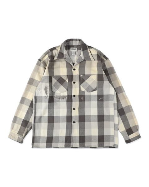 BOW WOW 25FWバウワウ DAMAGED AND STAINED FLANNEL SHIRT(BW252-DSFS) AGED GRAY x WHITE★9月27日(土)発売！