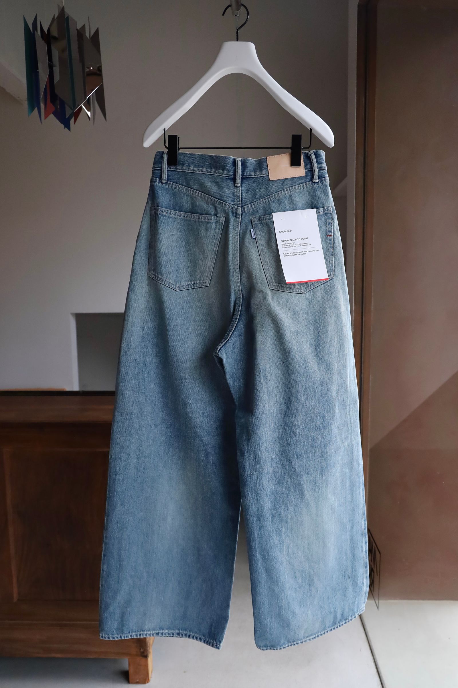 Graphpaper 25SS WOMENS Selvage Denim Two Tuck Wide Pants(GL251-40189LB)INDIGO_LIGHT FADE