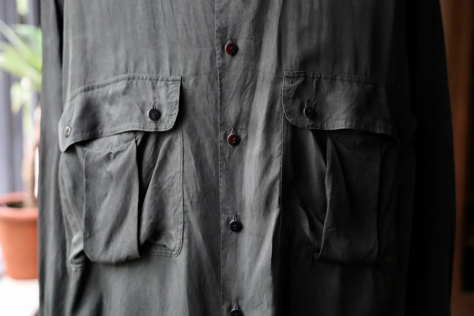 ヨーク 25FW シャツ Cupro Work Shirt(YK25FW01081SH) CHACOAL GREEN
