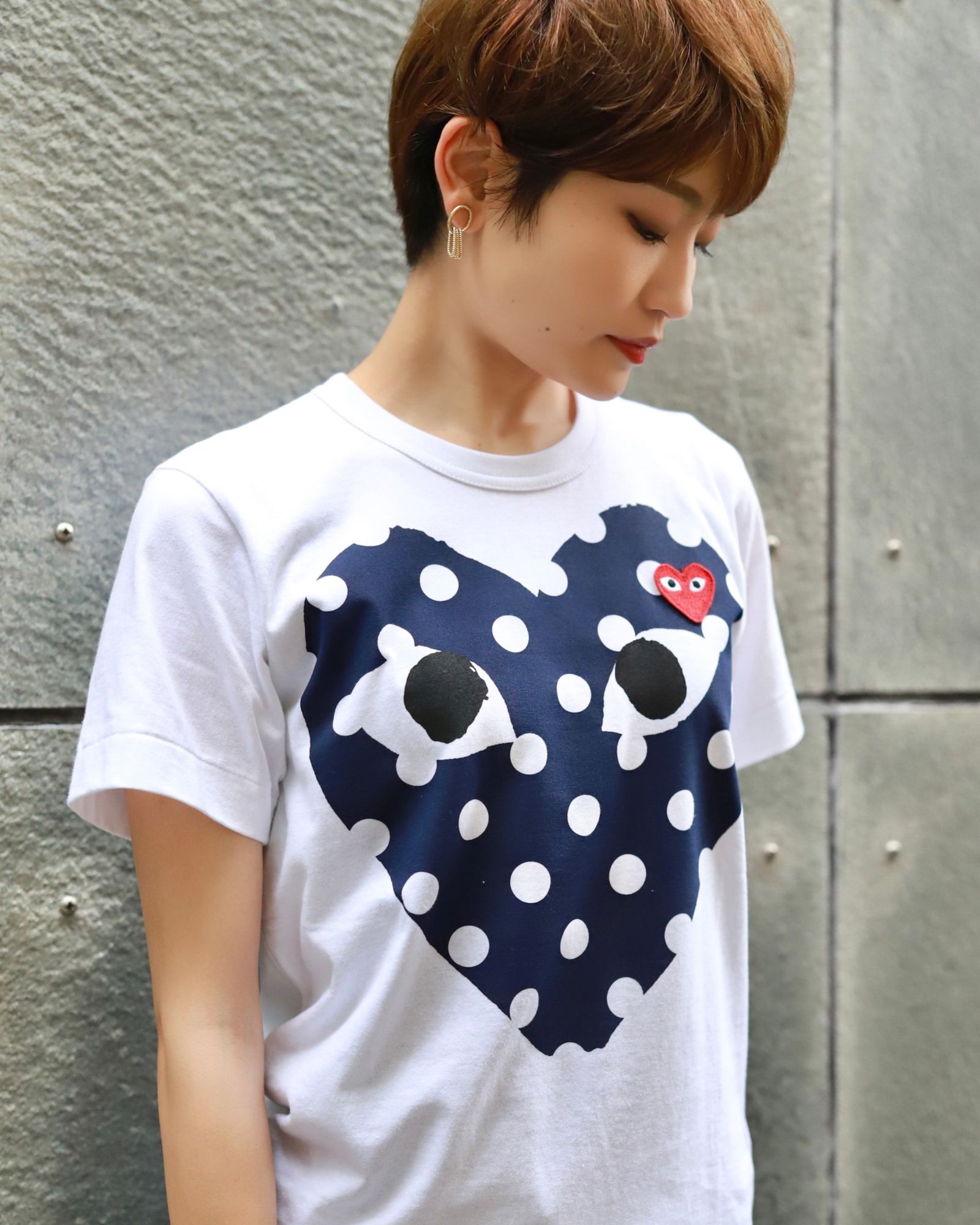 コムデギャルソン プレイ 新品 ハート型水玉模様Tシャツ Mサイズ PLAY COMME des GARCONS コムデギャルソン Play Dot Heart T