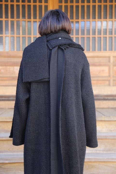 yohji yamamoto アンバランスファスナーロングニットカーディガン Style.2020.10.24.