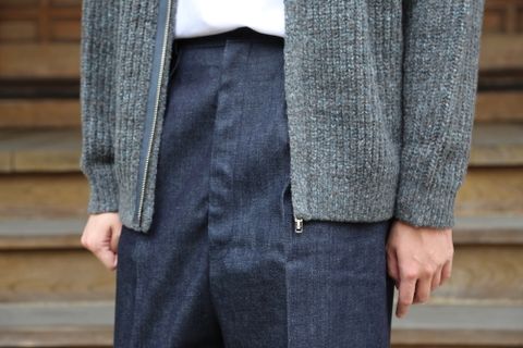 YOKE 20awより、3G BACK ZIP RIB CREW NECK BLUE GRAY style.2020.9.12.