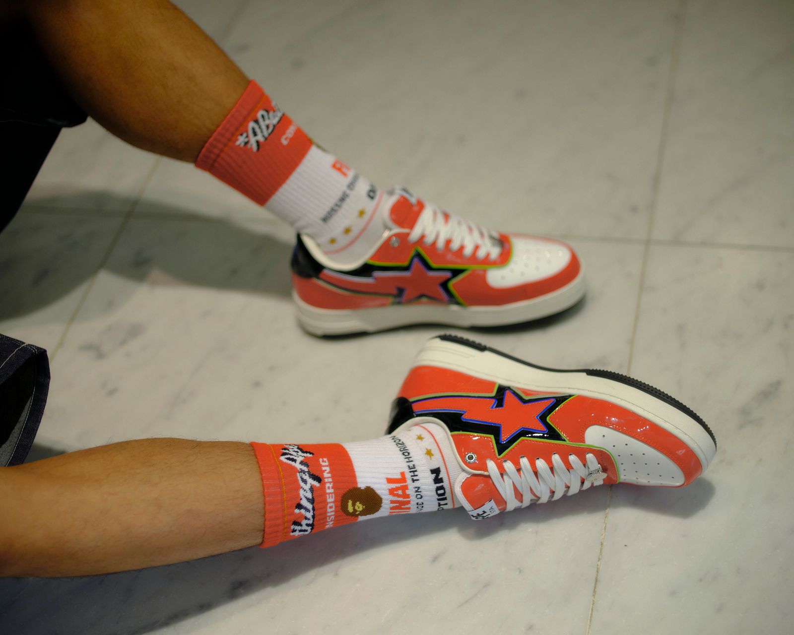 セントマイケル 26AW BAPE_SOCKS/FAINAL(SM-MK1-0000-C40)WHITE+RED☆8月22日(土)発売！