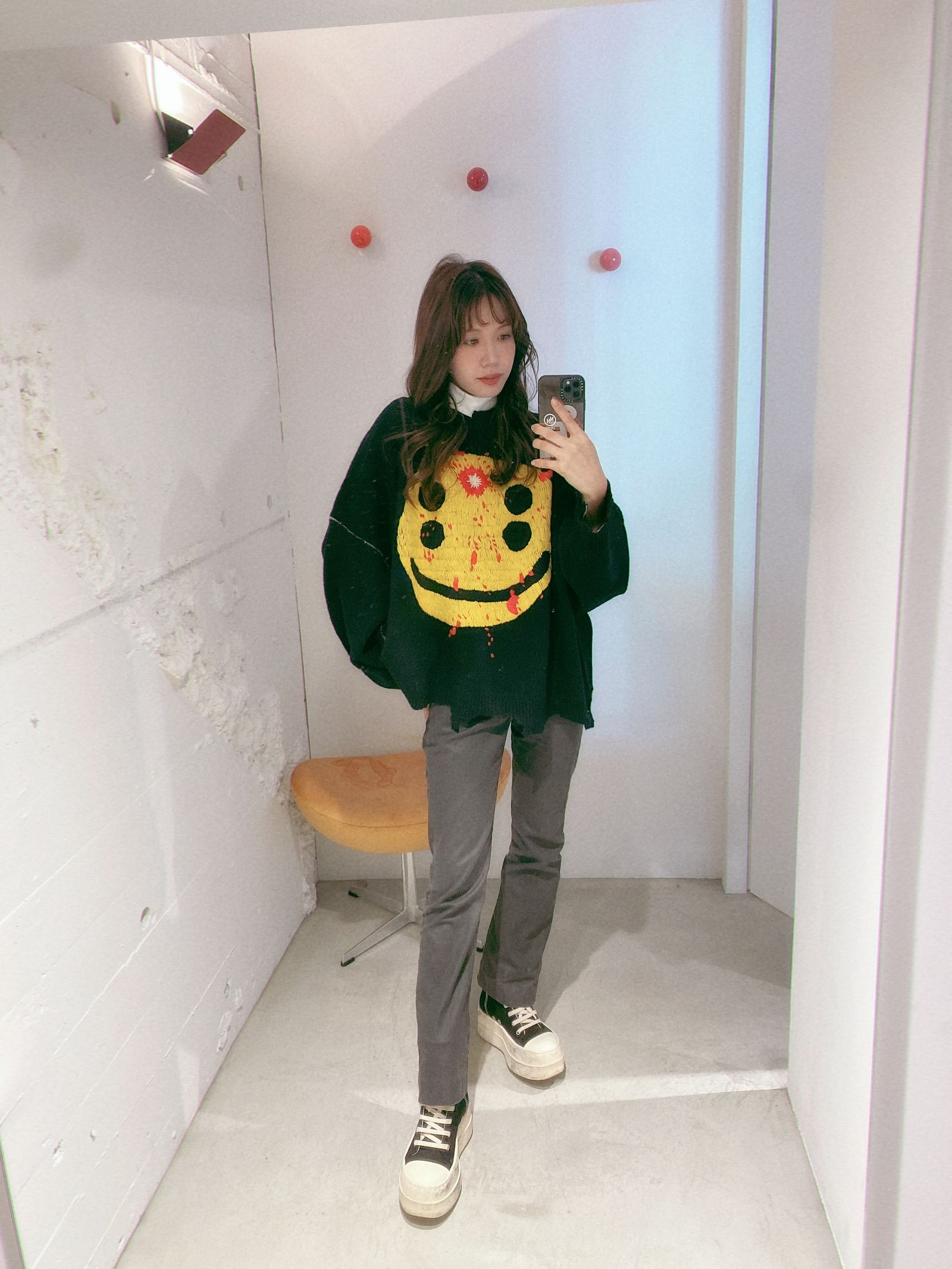 セントマイケル24AW SMILE CP_CREW KNT(SM-YS1-0000-C07)BLACK
