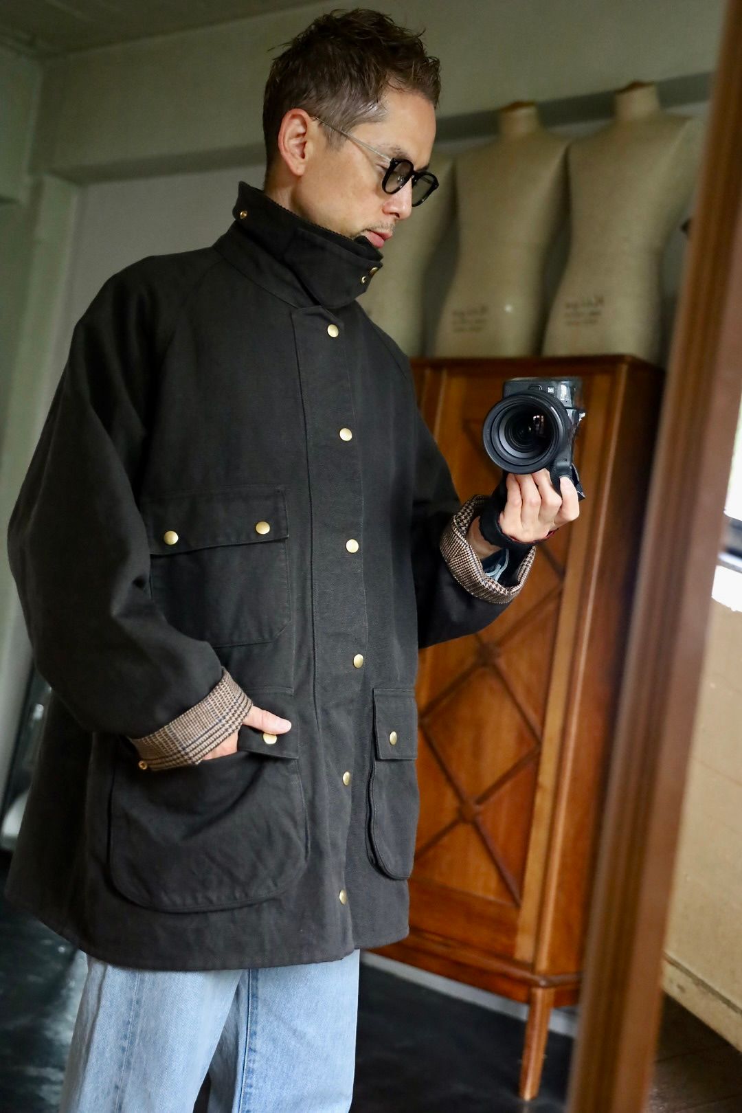 A.PRESSE 2026 STYLE2 Vintage Silk Hemp Riding Oiled Jacketスタイル
