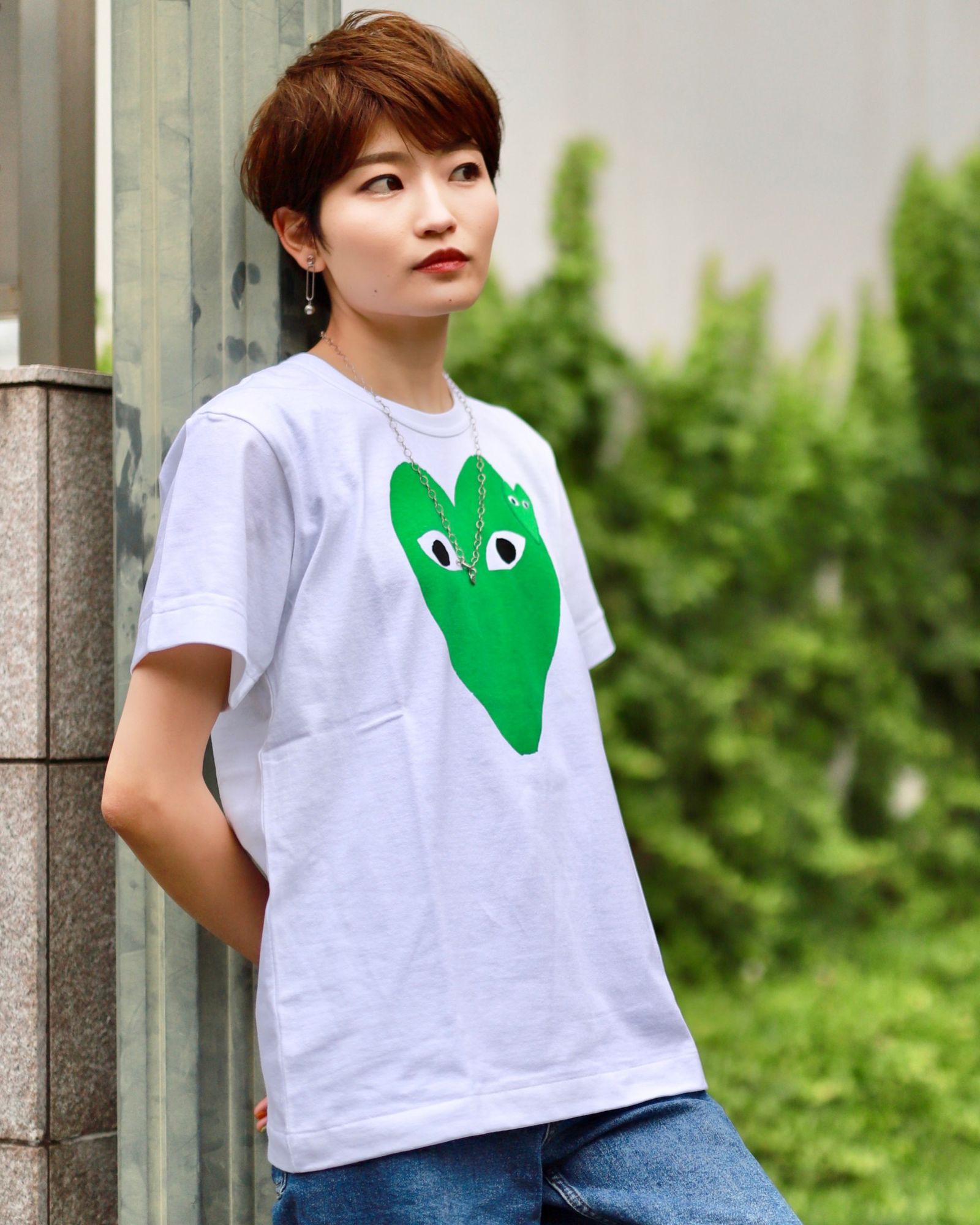 プレイコムデギャルソン グリーンハートTシャツ GREEN HEART (WHITE) WOMEN'S - S