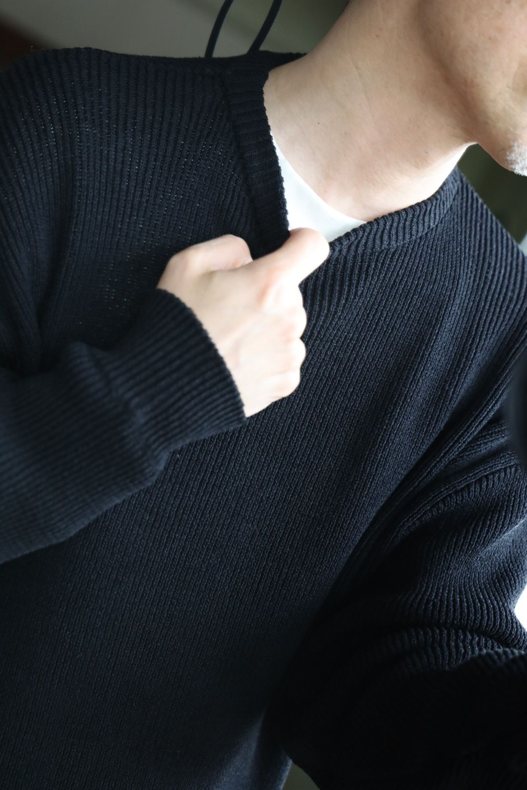 グラフペーパー 25SS Linen Solotex Loose Rib Crew Neck(GU251-80119)BLACK