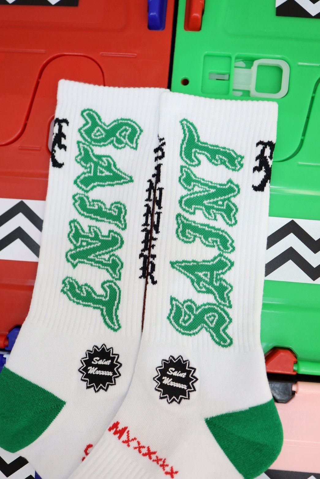 セントマイケル 26SS SAINT SOCKS(SM-MK8-0000-108)WHITE×GREEN☆4月11日(土)発売！