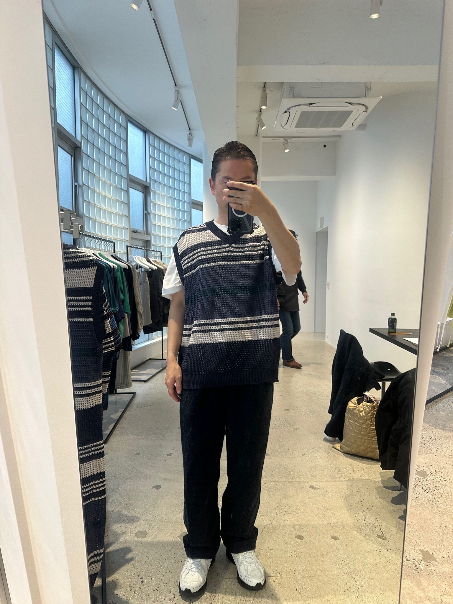 ヨーク24SS BORDER MESH KNIT VEST(YK24SS0722S) NAVY×BEIGE
