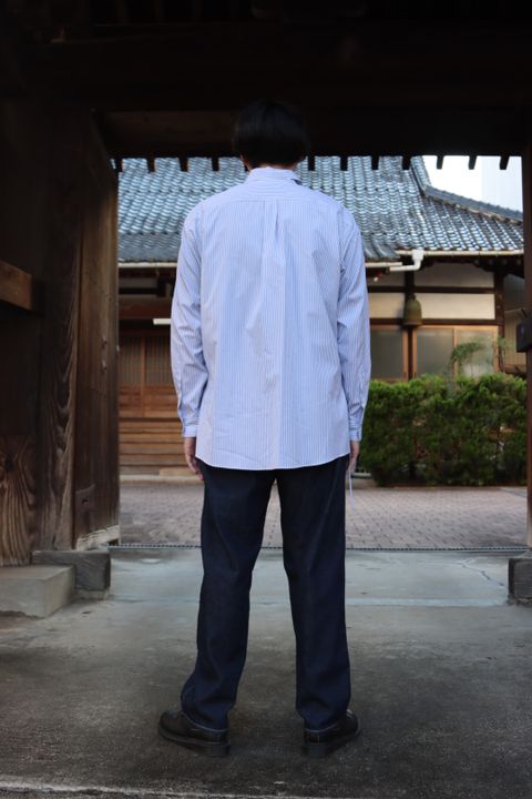 YOKE THOMAS MASON STRIPED PIPING SHIRT"WHITE"style.