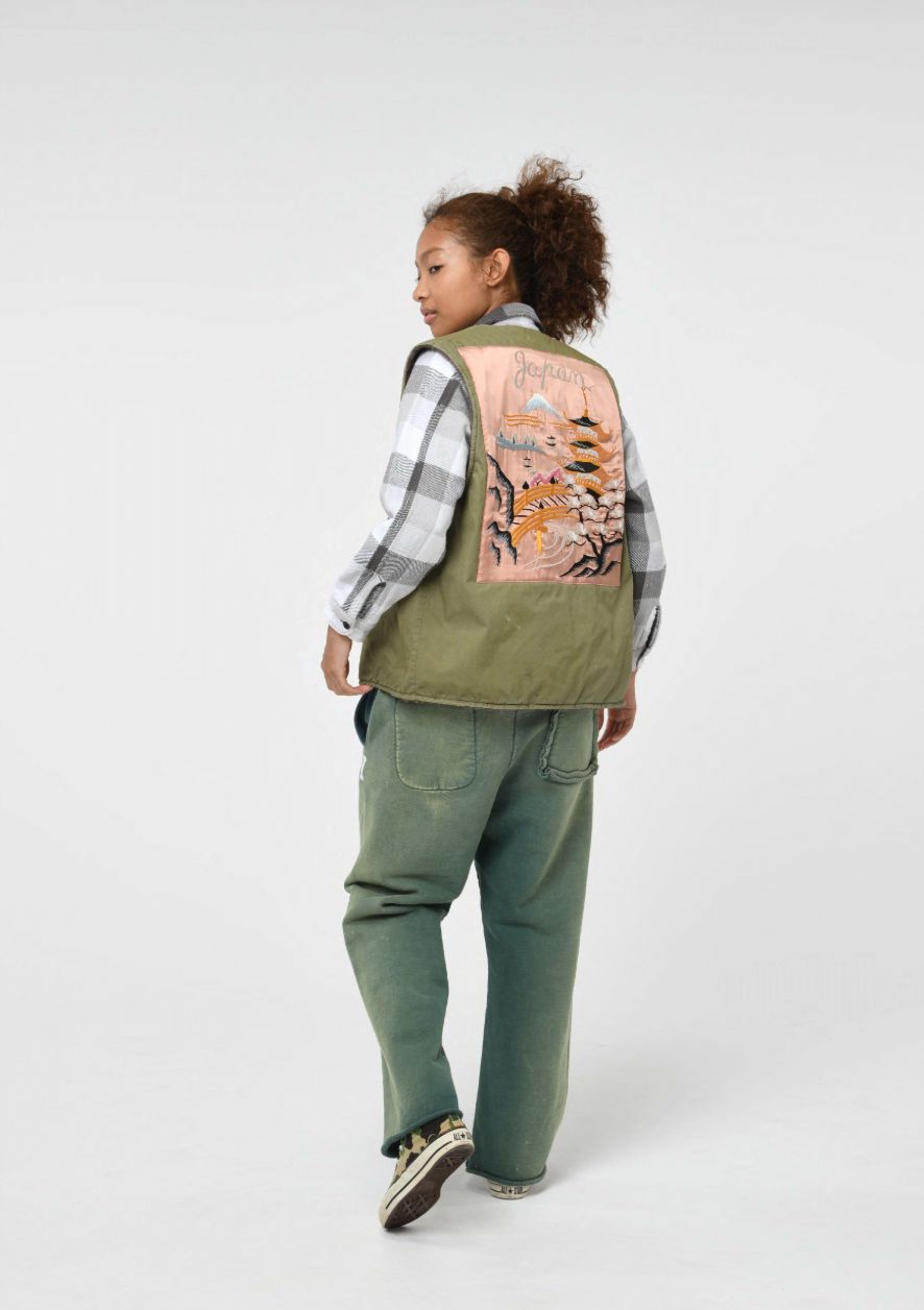 BOW WOW 25FWバウワウ REMADE USN DECK VEST SUKAJAN EMB AGED(BW252-RUDVE)AGED OD×PINK ★10月11日(土)発売！