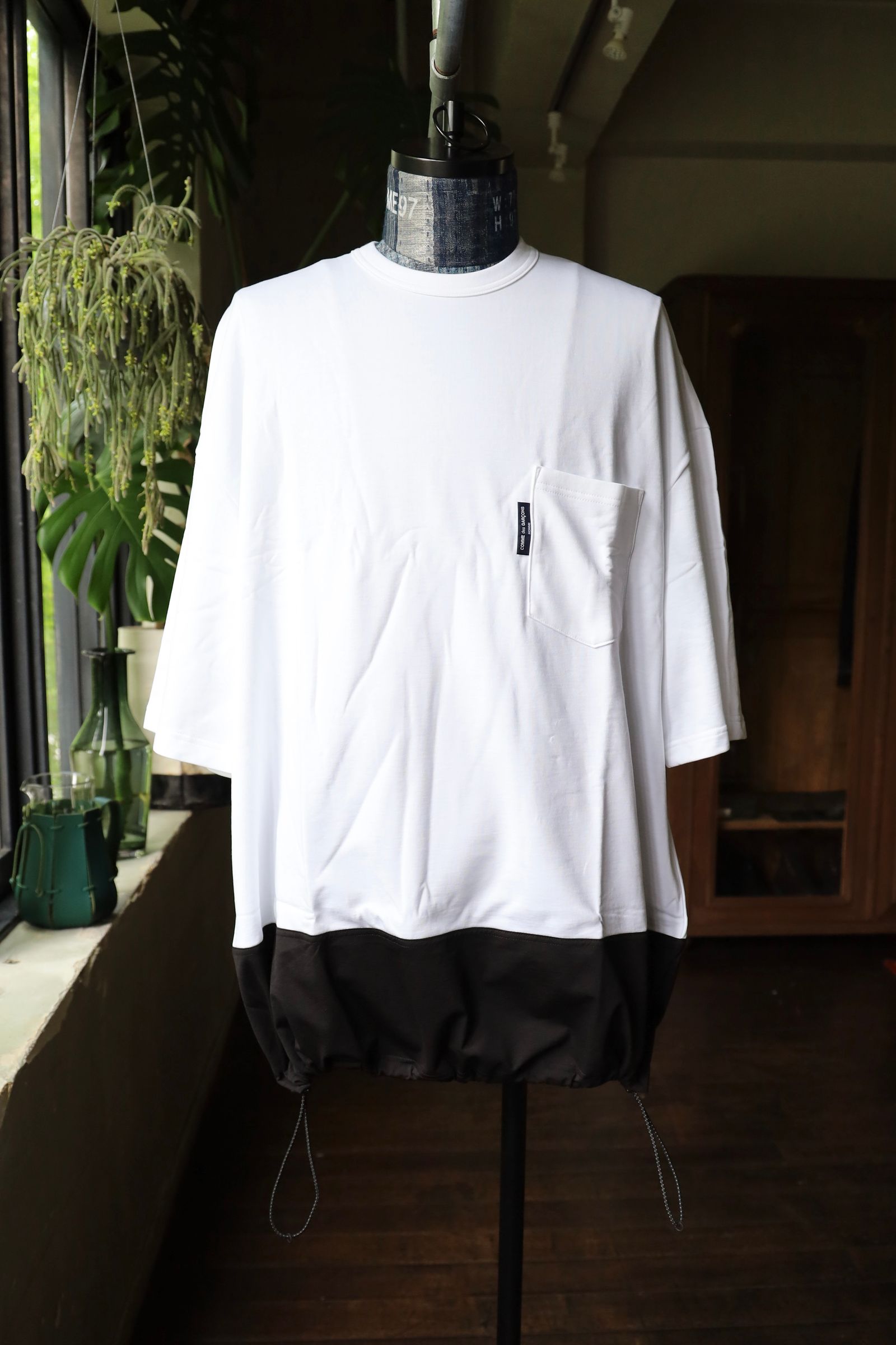 コムデギャルソンオム24SS 異素材切り替えTシャツ(HM-T021-051)WHITE×BLACK☆5月1日(水)発売！ - S
