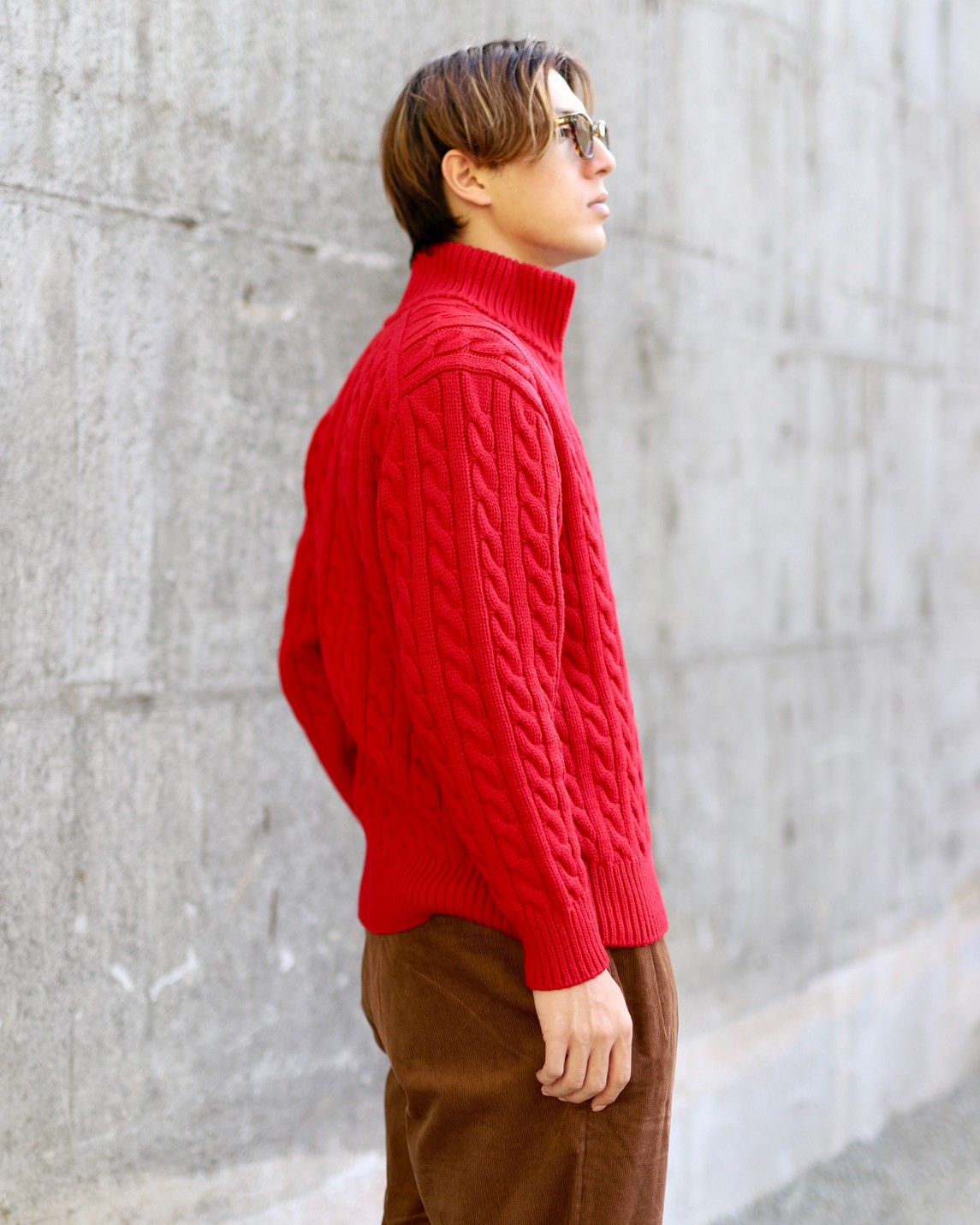 アプレッセ23AW Cashmere Aran Half Zip Sweater(23AAP-03-03K)RED