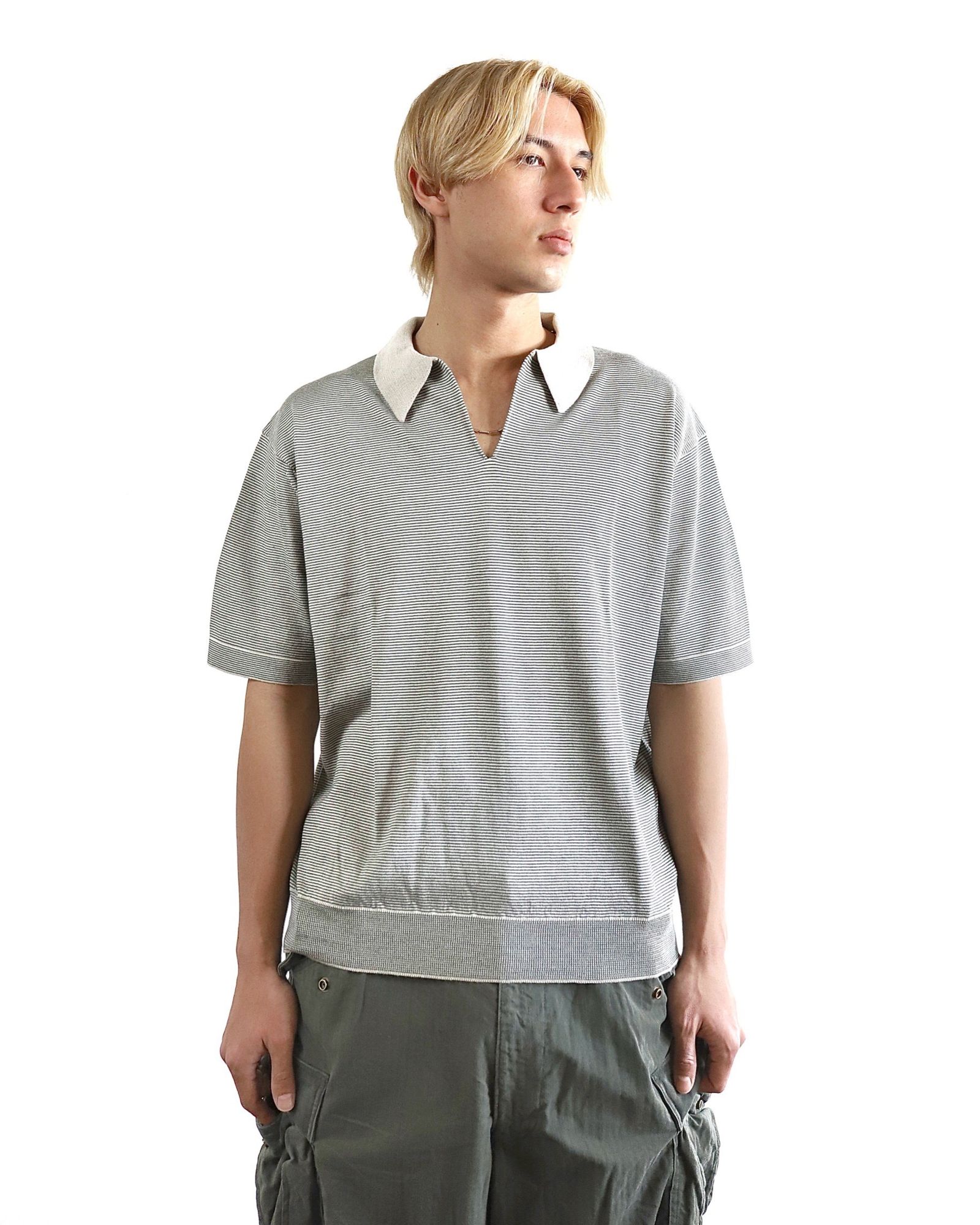 アプレッセ24SS High Gauge S/S Striped Skipper(ECRU×GREEN アプレッセ24SS High Gauge S/S Striped Skipper(ECRU×GREEN