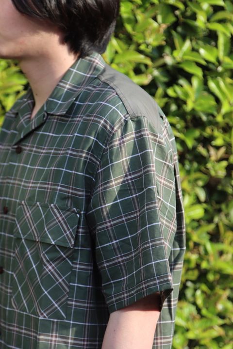 COMME des GARCONS HOMME リネン綿チェック x 綿タイプライター S/S オープンカラーシャツ style.2022.5.6