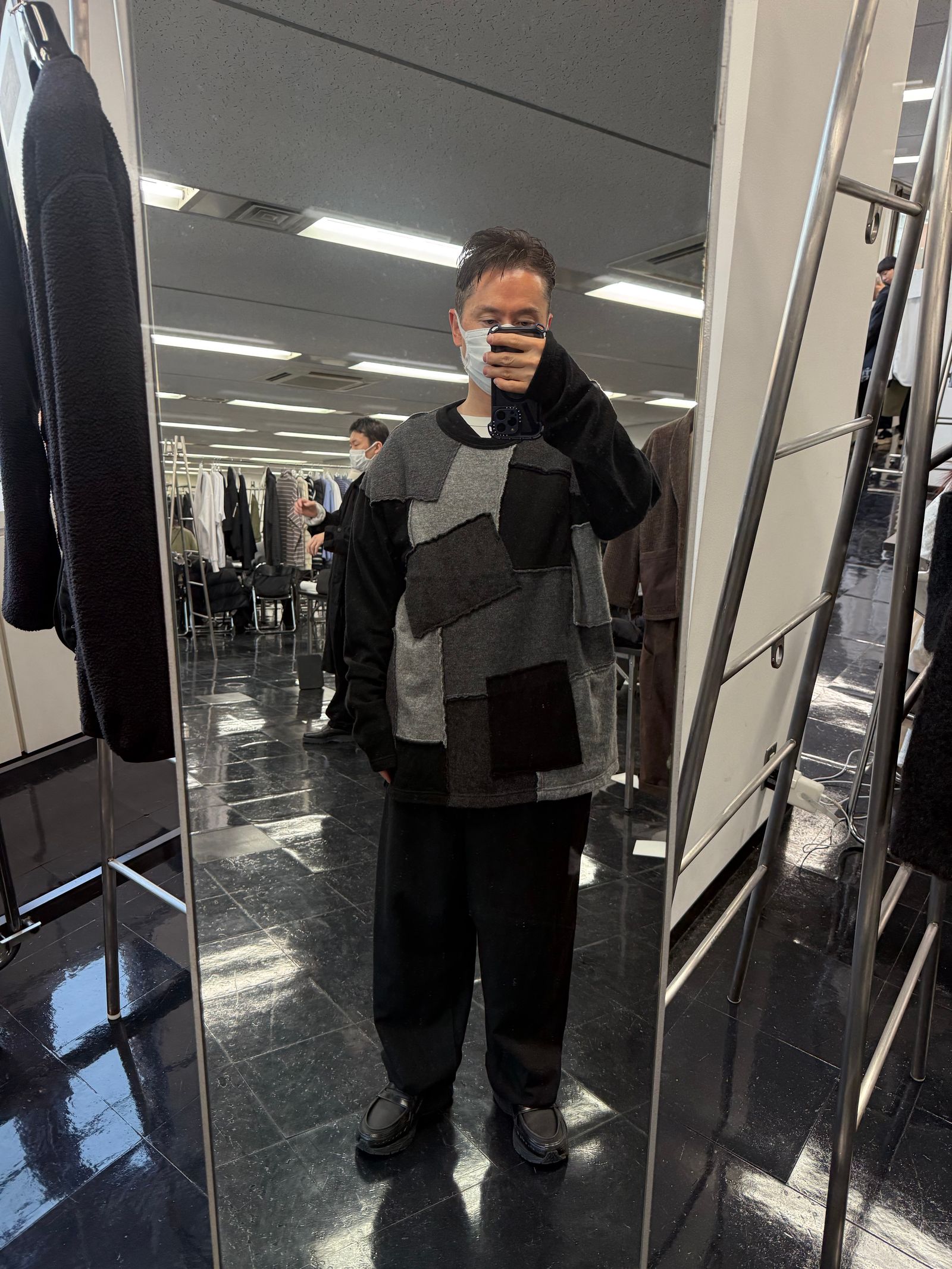コムデギャルソンオム25FW ウールナイロン天竺パッチワークニット(HP-T018-051)BLACK★10月3日(金)発売！