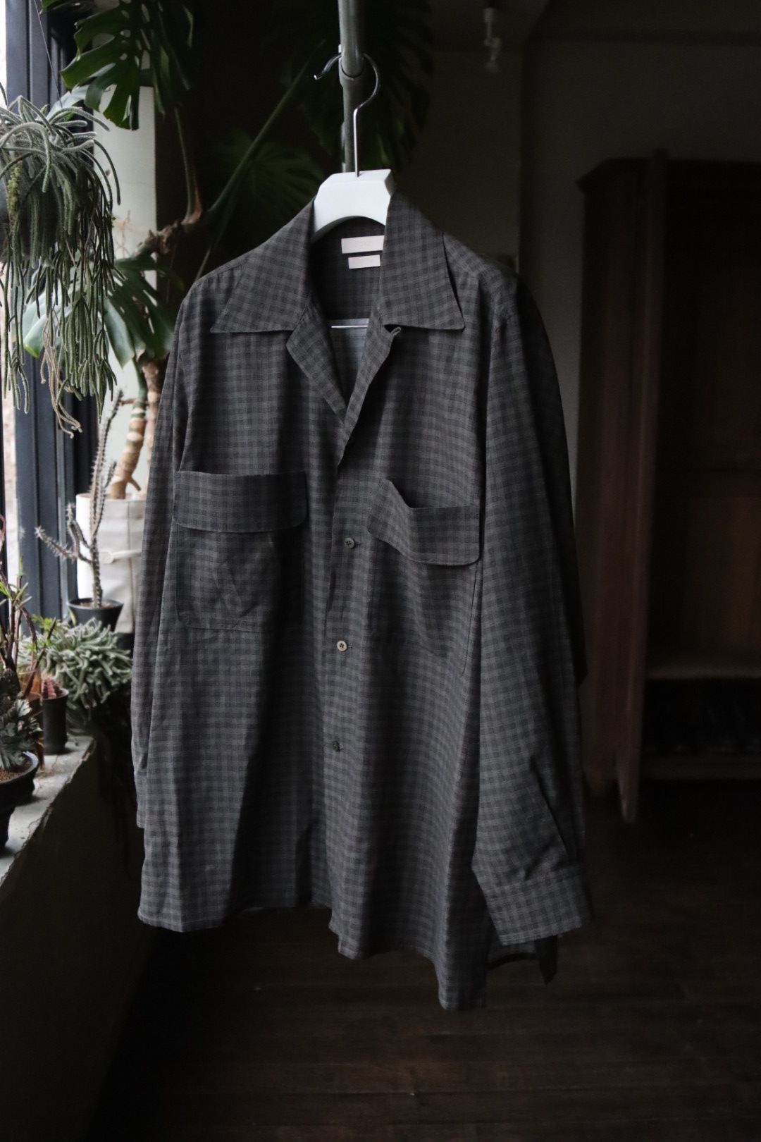 ヨーク24SS PIXEL LOW PLAID OPEN COLLAR SHIRT(YK24SS0654SH)CHARCOAL