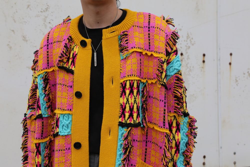 KIDILL 2020 A/W Chaotic Argyle Tartan Cardigan(KL459) "Yellow×Pink" style.2020.7.3.
