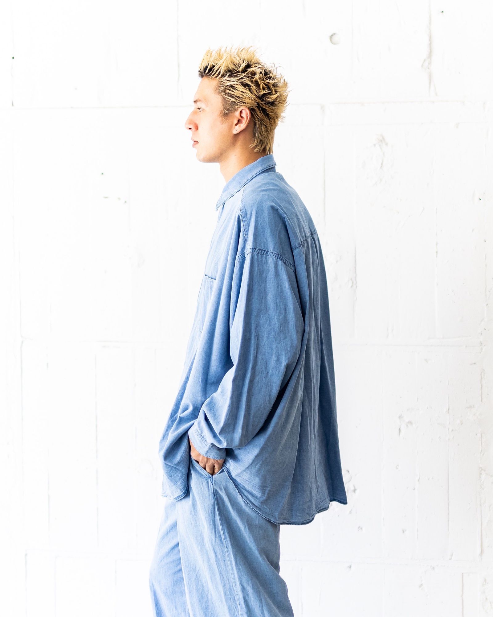 グラフペーパー SIDOGRAS Indigo Poplin L/S Oversized Regular Collar Shirt(GM252-50045)LIGHT FADE☆8月2日(土)発売！