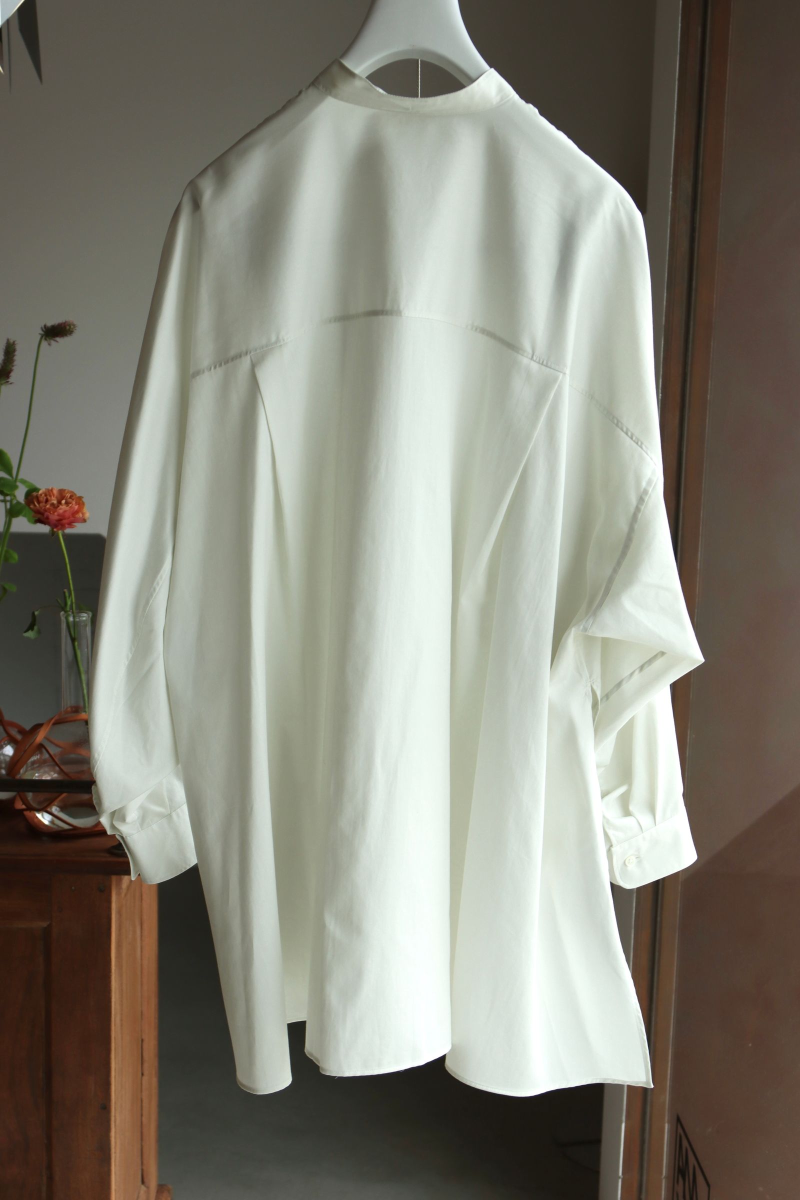 Graphpaper 25SS WOMENS Silicon Poplin Deep Slit Band Collar Shirt(GL251-50147)ECRU