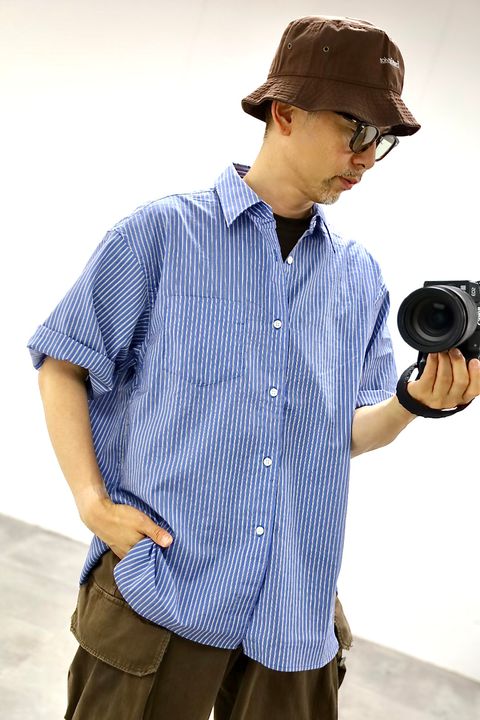 FreshService 26SS HRAFTeX® S/S STRIPE SHIRT"BLUE STRIPE"スタイル