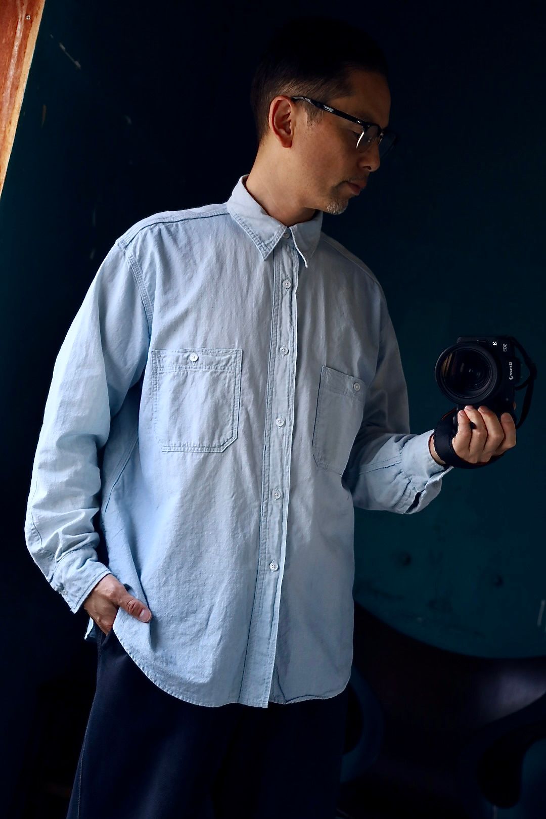A.PRESSE 2025 STYLE2 Vintage Chambray Shirtsスタイル | 6827