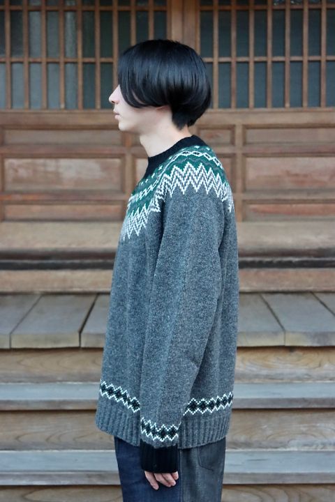 JUNYA WATANABE COMME des GARCONS MAN ウールジャガードニット求心柄"TOP GRAY"style