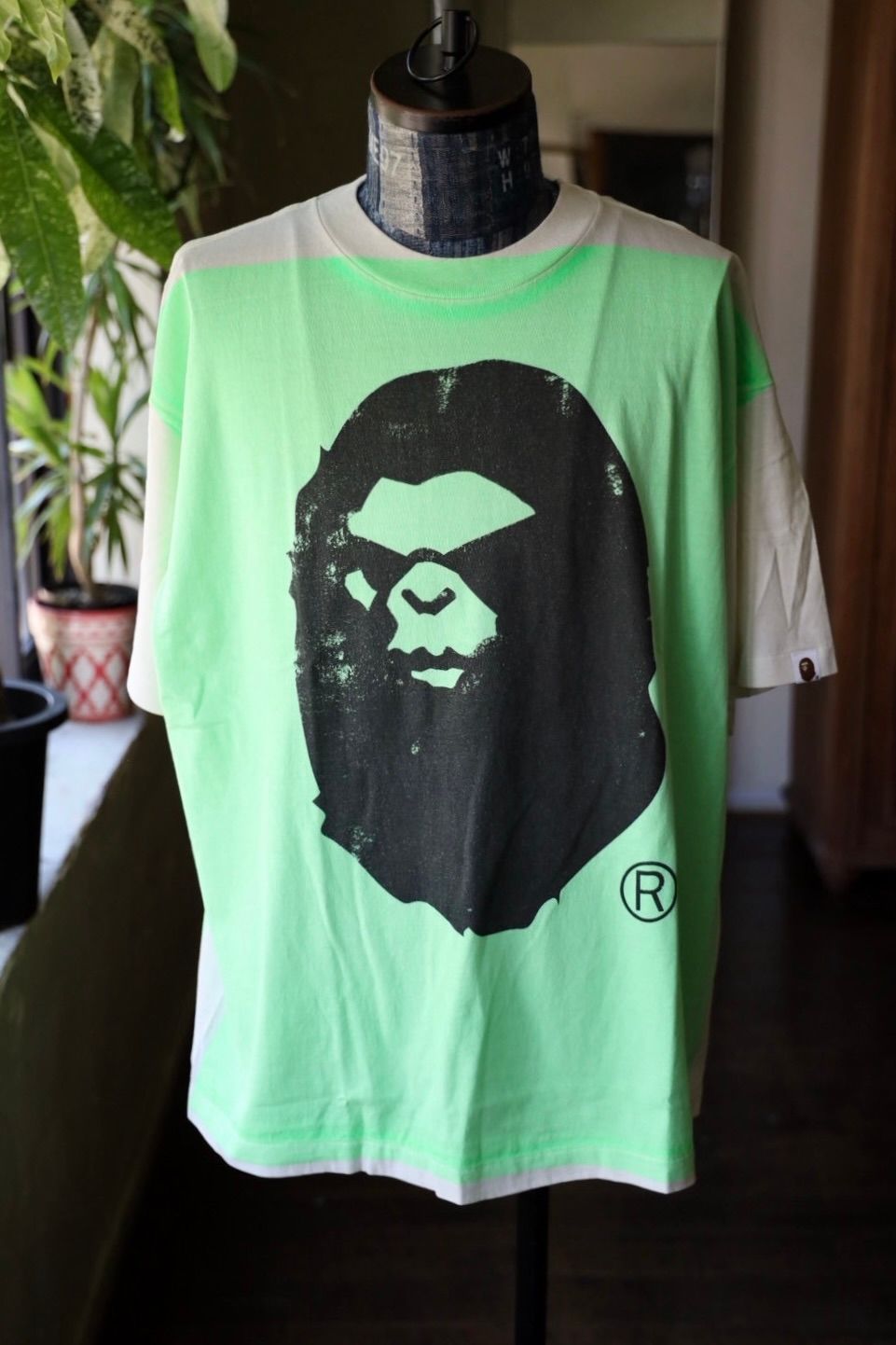セントマイケル Tシャツ HANDPRINT BAPE_SS TEE(SM-HR1-0000-C34)WHITE×GREEN