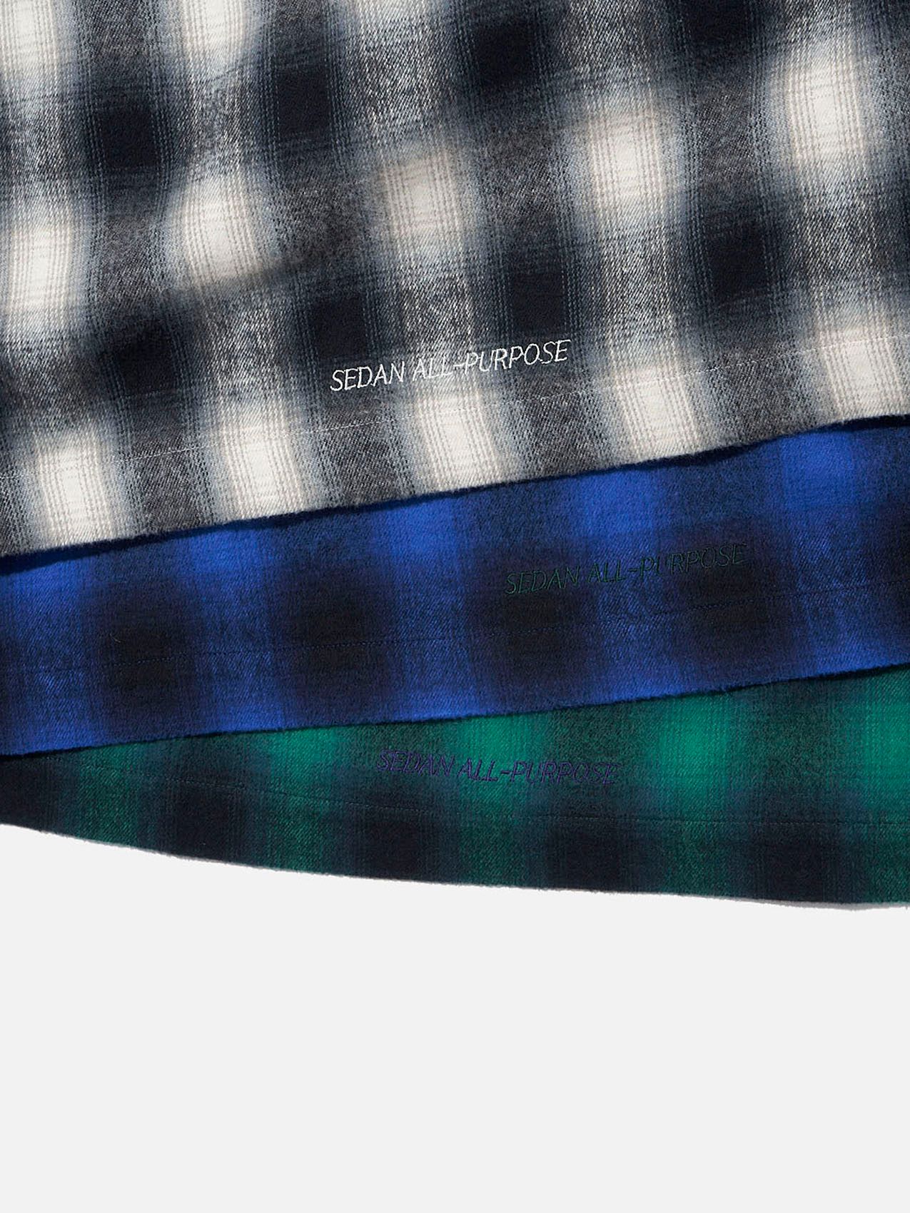 セダンオールパーパスFW23 Brushed Ombre Plaid Open Collar Shirt (SD23F-SH02)Blue Plaid