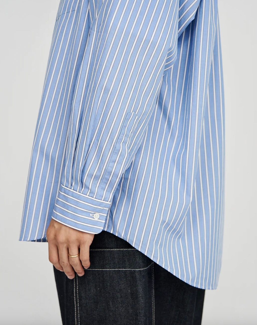 グラフペーパー SOKTAS High Count Broad L/S Oversized Regular Collar Shirt(BLUE  STRIPE) - 1