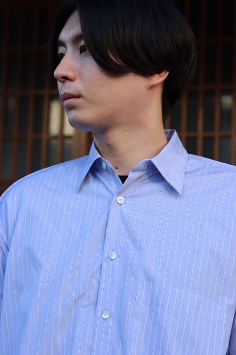 YOKE THOMAS MASON STRIPED PIPING SHIRT"SAXE"style.