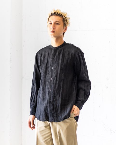 blurhms 25FW Linen Band-collar Shirt(BHS25F021)black