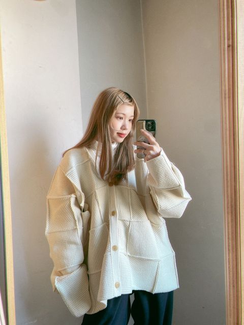 YOKE 24SS PATCHWORK RIB BUTTONED CARDIGAN style.2023.12.23