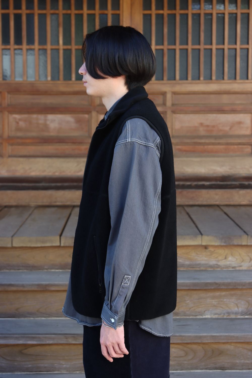 Graphpaperb Wool Boa Zip-Up Vest(GU213-70205B) style.2021.10.10