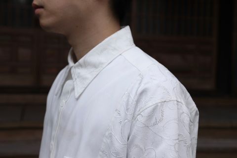 sulvam OX left embro shirt"WHITE"style.2020.7.21.