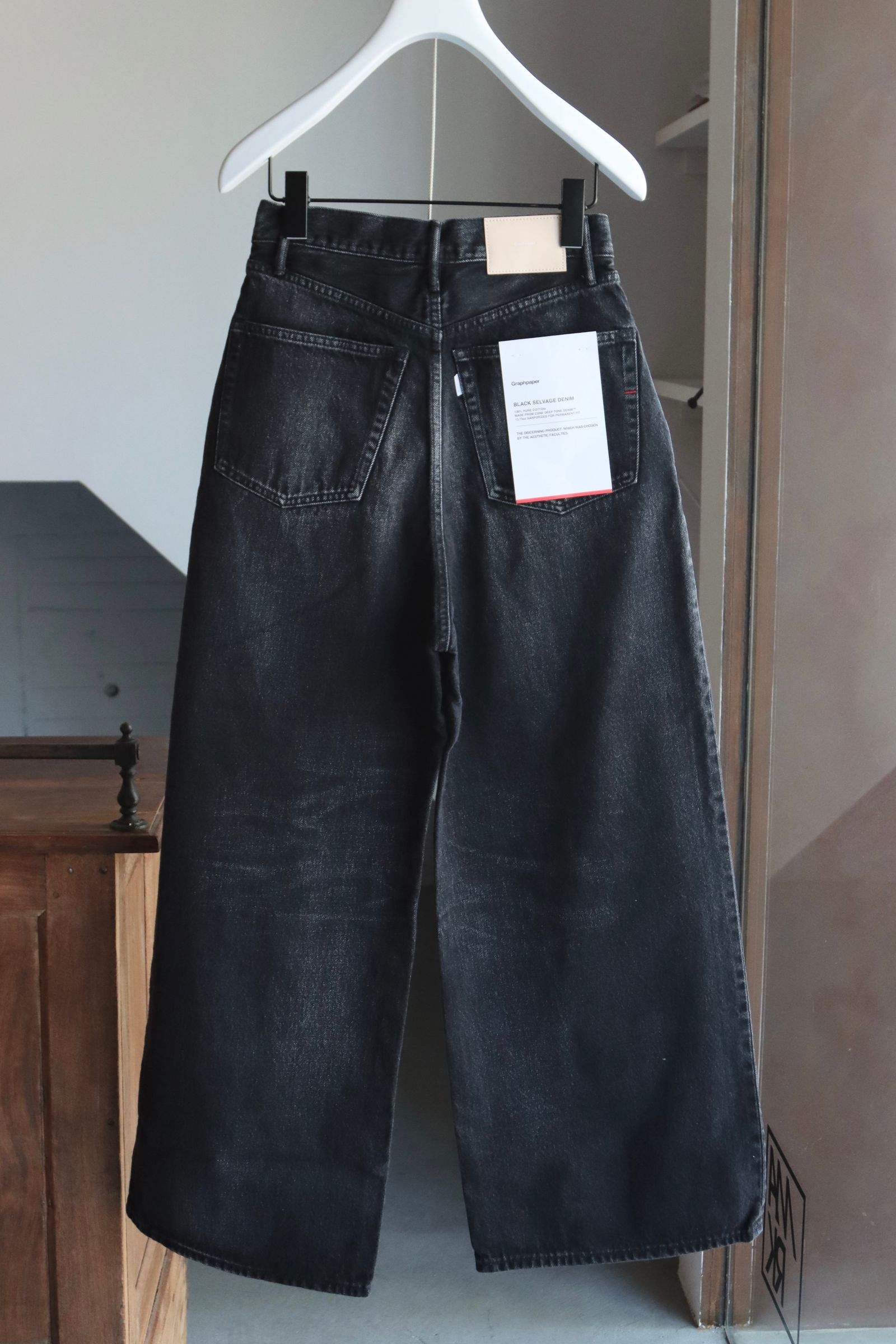 Graphpaper 25AW Women's Selvage Denim Two Tuck Wide Pants(GL253-40062DB)BLACK_DARK FADE