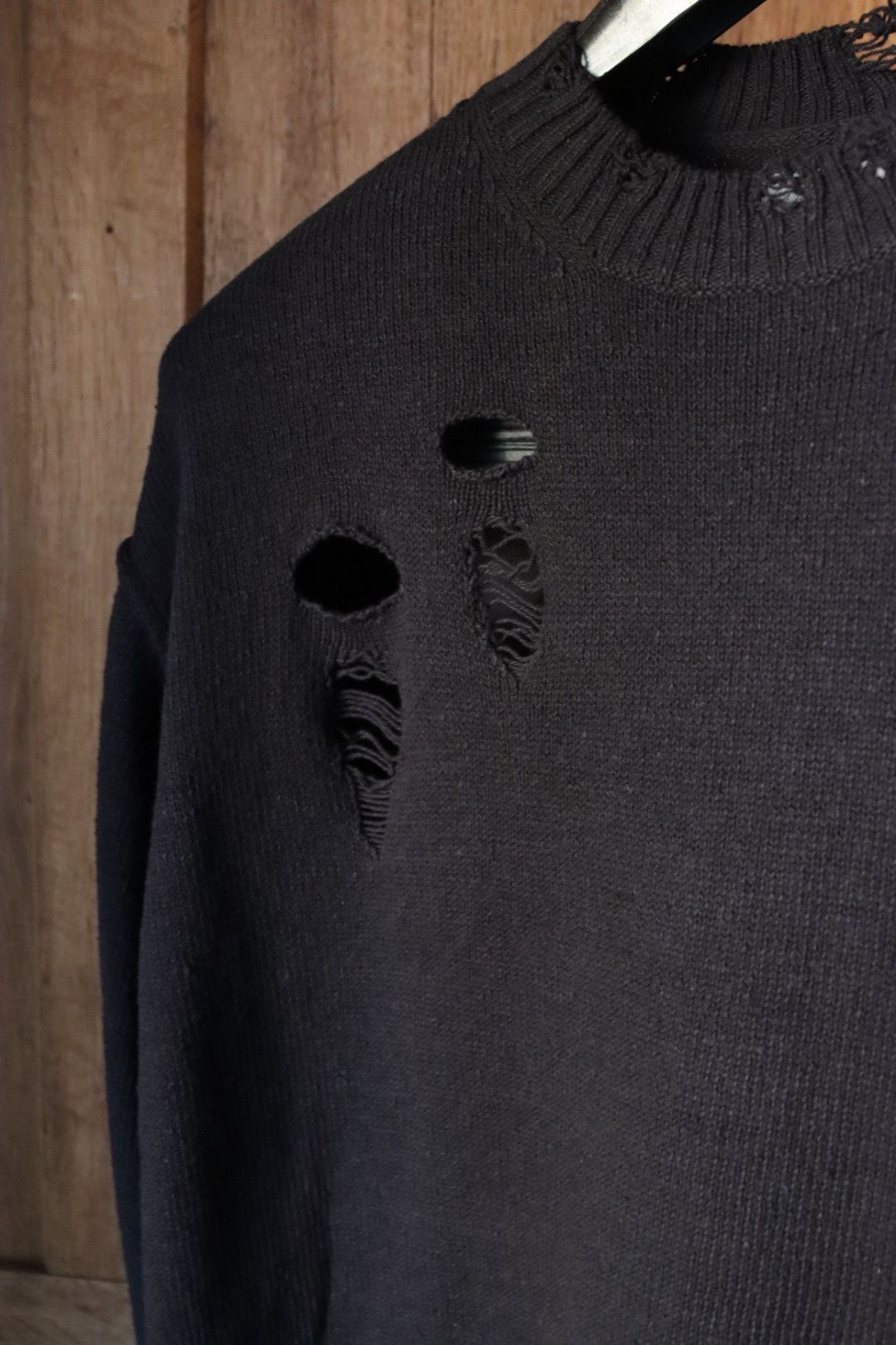ヨウジヤマモト24SS 7G1P HOLE DESIGN DAMAGED LONG SLEEVE(HS-K16-094-2)BLACK