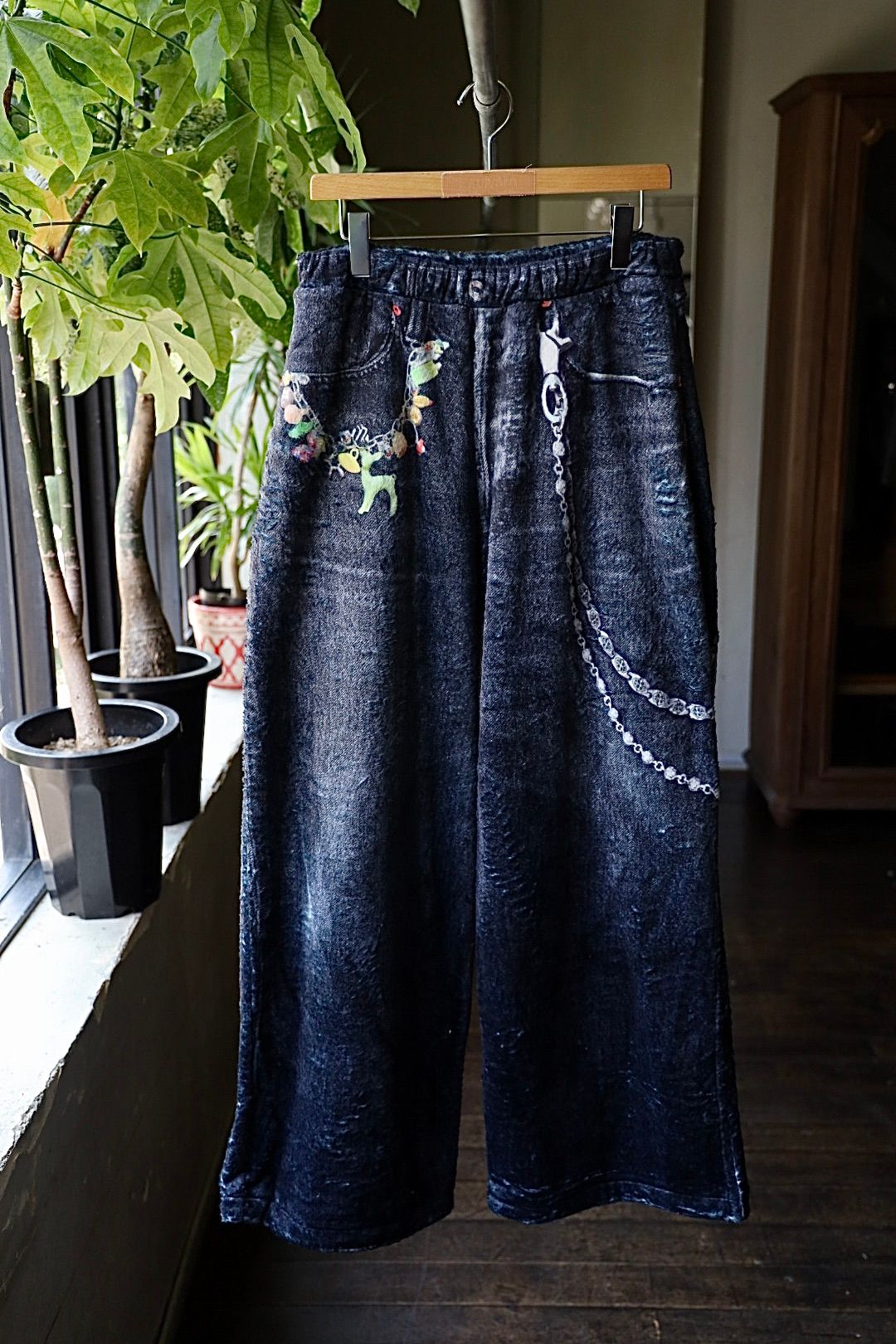 トーキングアバウト ジ アブストラクション 25AW FLEECE DENIM PRINT WIDE PANTS (2526AW-PT-005)BLACK☆新作発売！