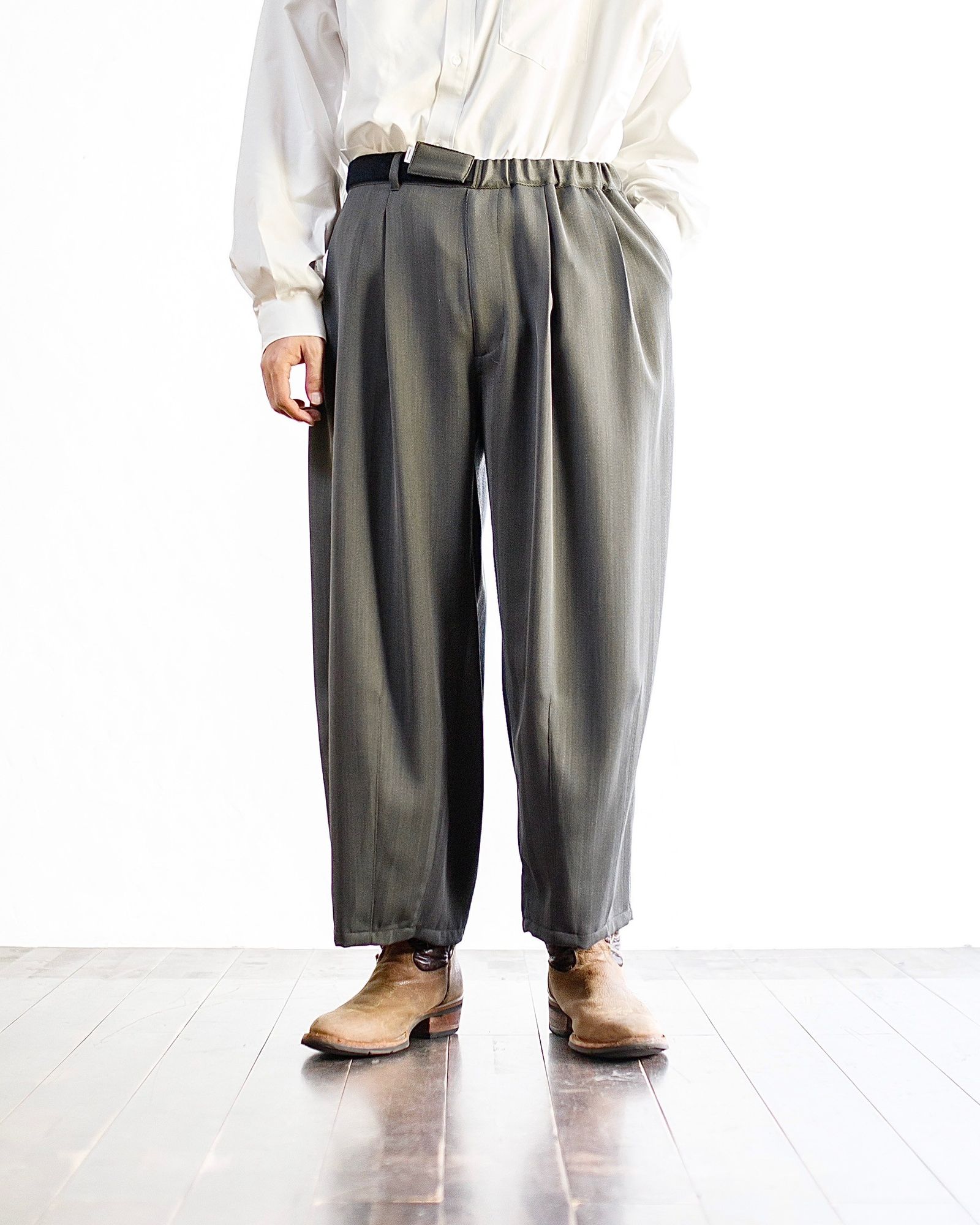 Graphpaper - グラフペーパー is-ness for GP Vintage Wool Balloon Chef pants  (GM244-40020)GRAY | mark