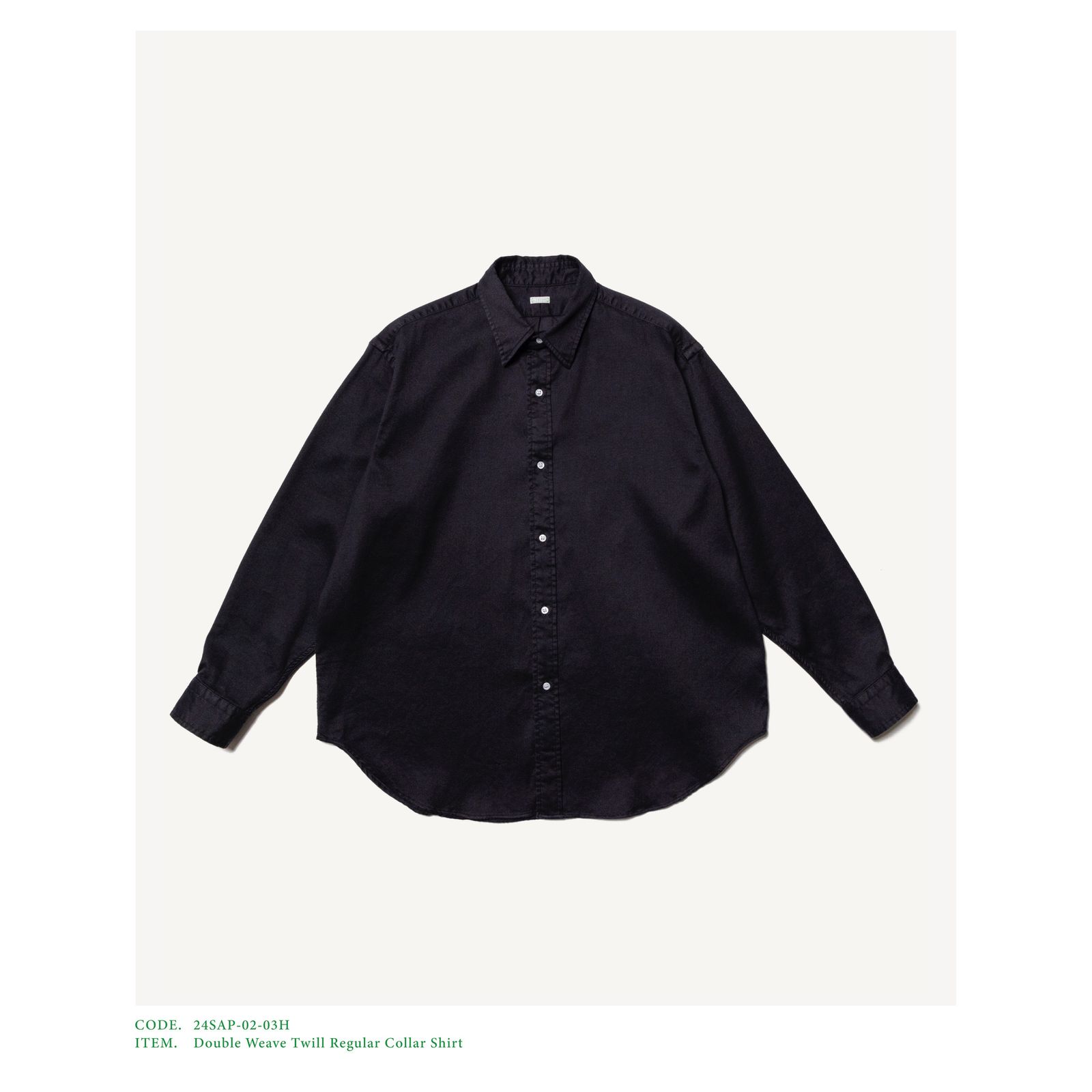 アプレッセ24SS Double Weave TwillRegular Collar Shirt (24SAP-02-03H)BLACK - 1(S)