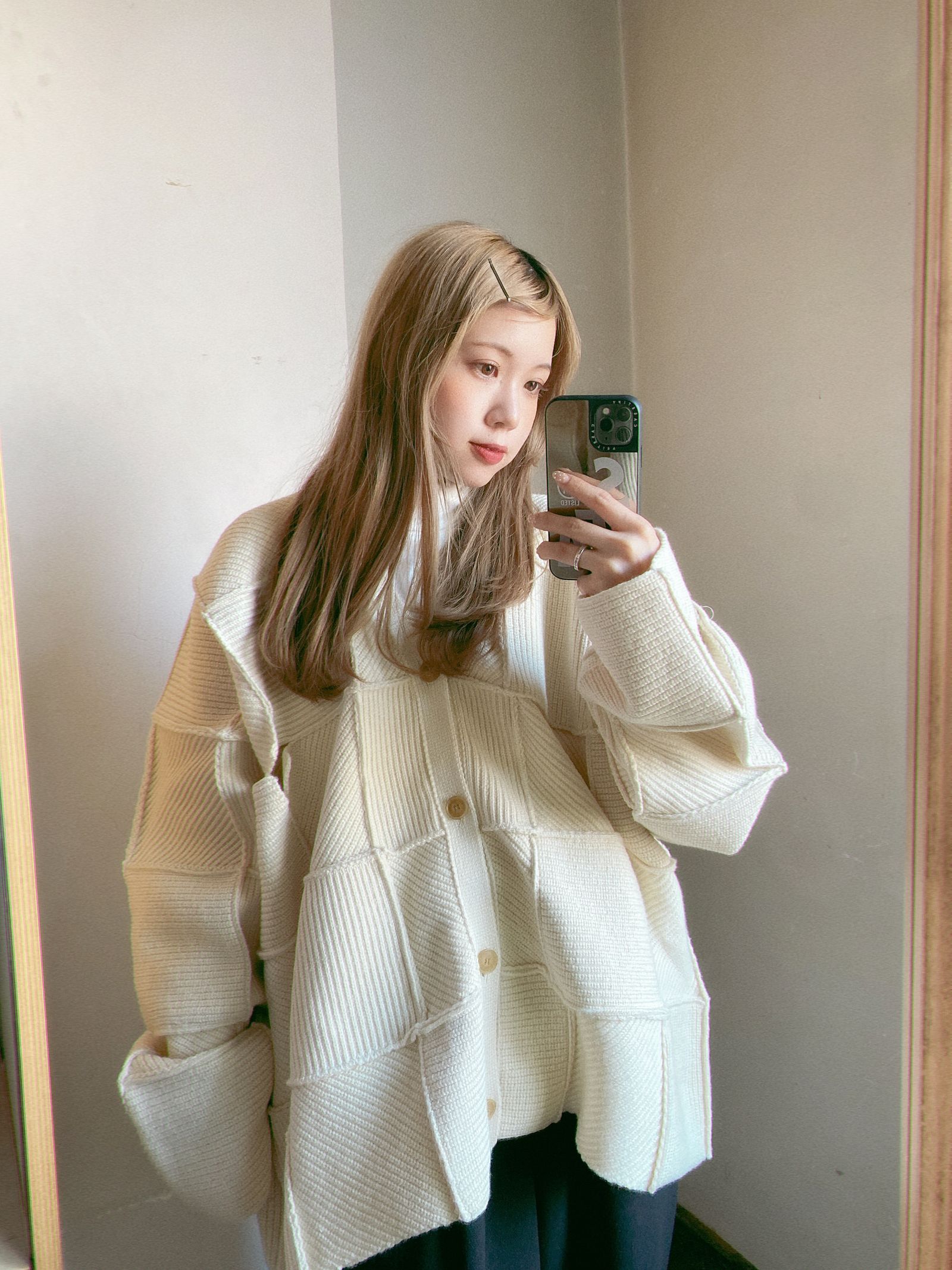 ヨーク24SS PATCHWORK RIB BUTTONED CARDIGAN(YK24SS0683S)ECRU