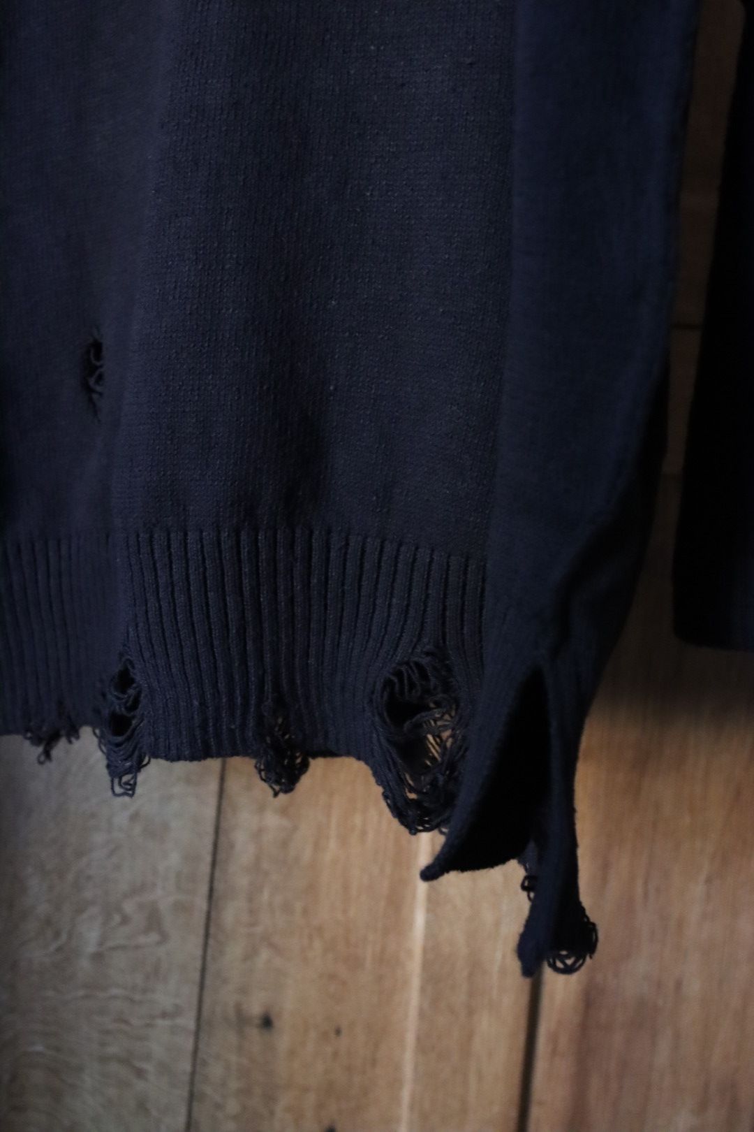 ヨウジヤマモト24SS 7G1P HOLE DESIGN DAMAGED LONG SLEEVE(HS-K16-094-2)BLACK