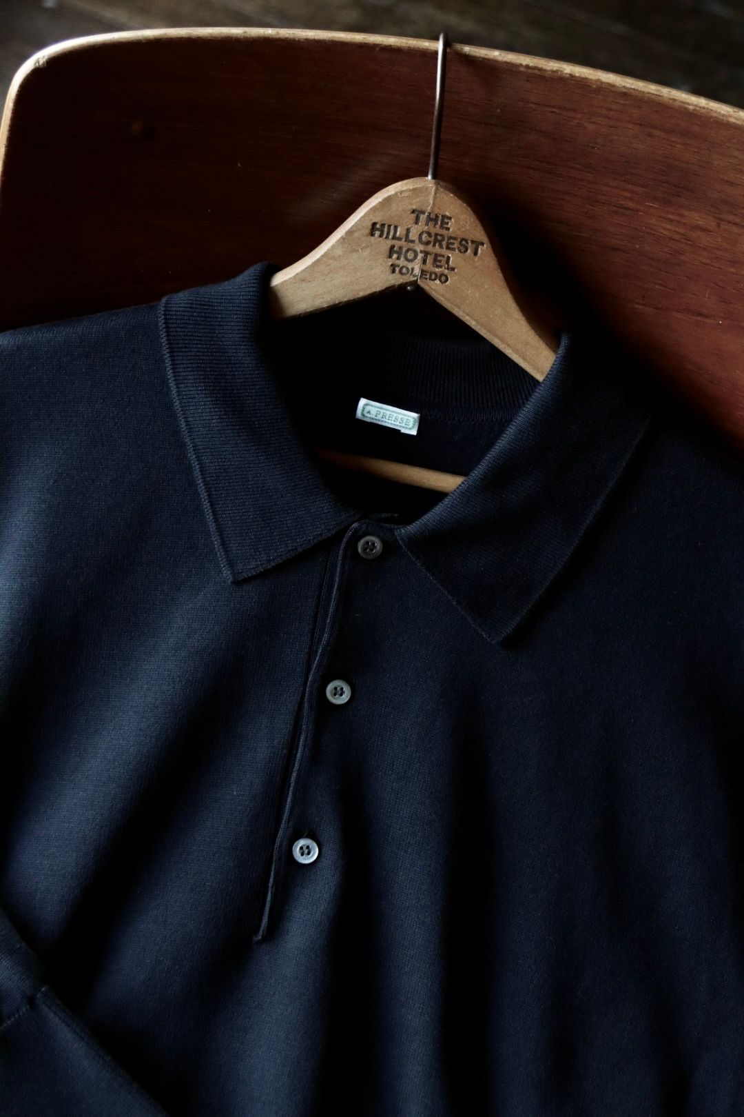 アプレッセ24SS ポロシャツCotton Knit L/S Polo Shirts(24SAP-03-07K)BLACK☆2月10日(土)発売！ -  1(S)