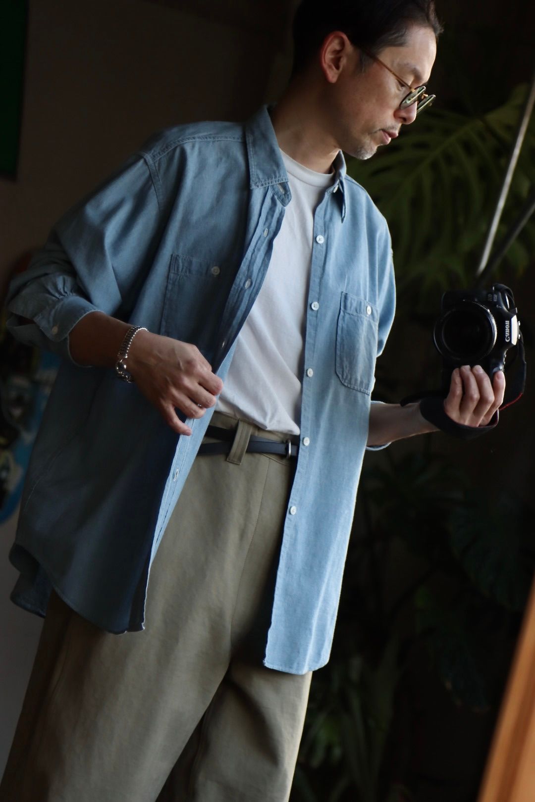 A.PRESSE 23SS Washed Chambray Shirtスタイル
