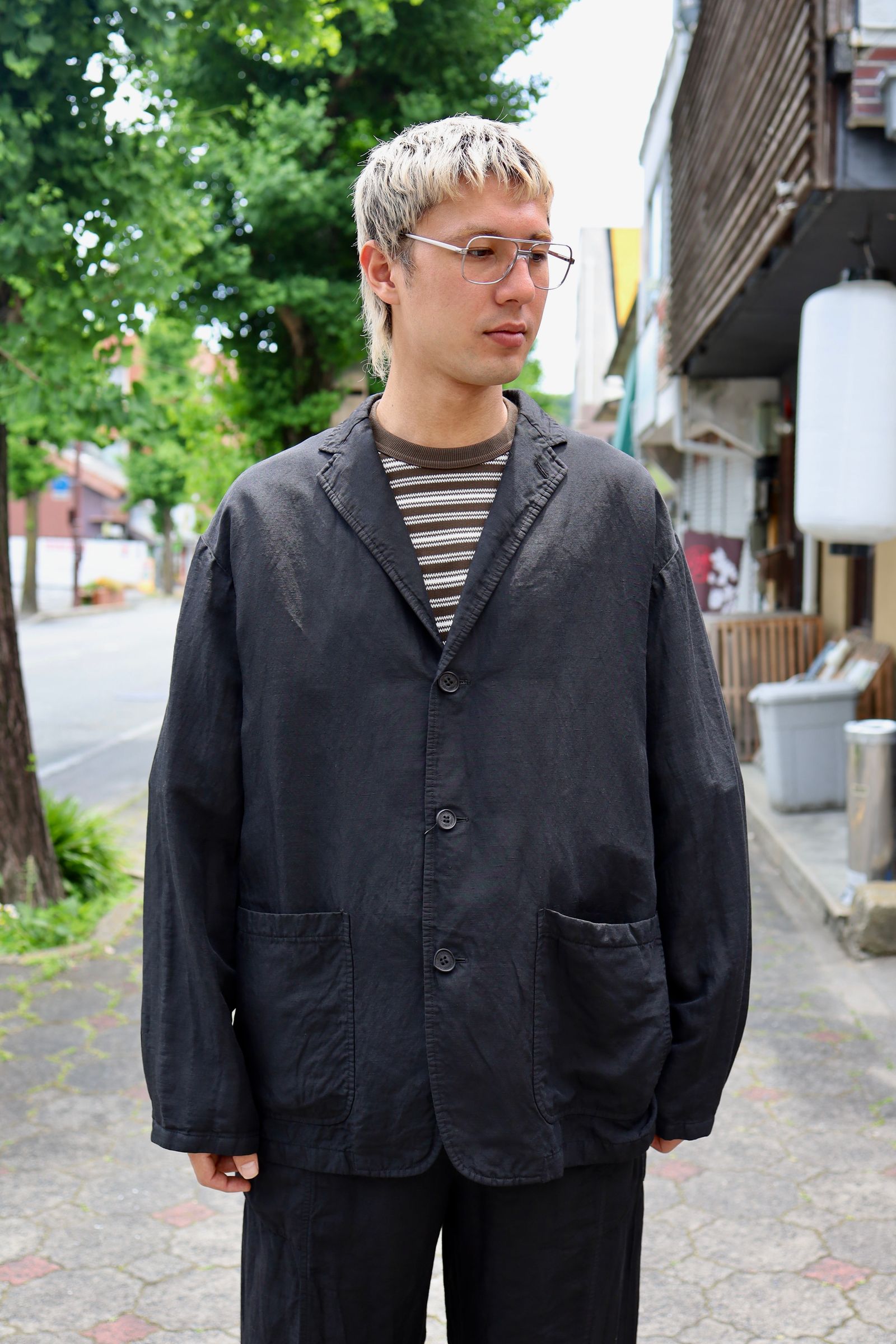 COMME des GARCONS HOMME リネンギャバ製品染3Bジャケット MARKスタイル