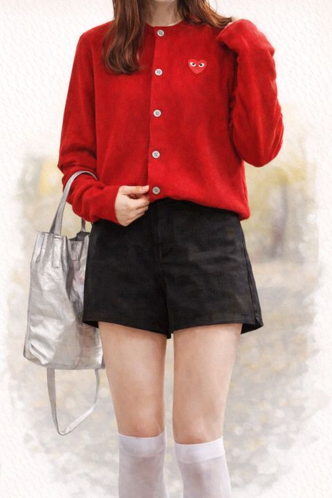 プレイコムデギャルソン ROUND NECK CARDIGAN (RED/RED HEART)☆新作発売！